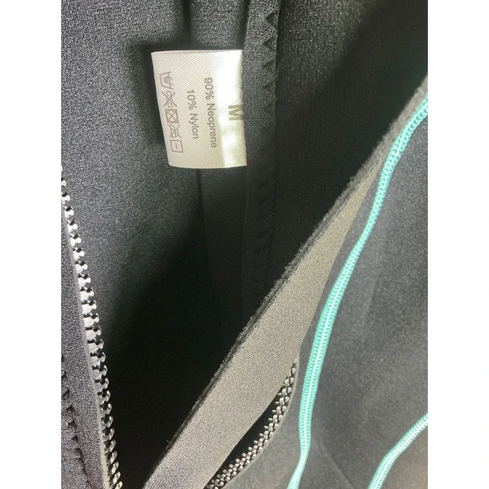 GoldFin Wetsuit Top Womens Medium Black Teal 2mm Neoprene Zip Front Excellent